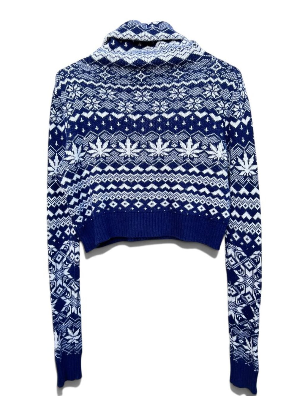 BDG Urban Outfitters Blue & White Fair Isle Cropped Turtleneck Sweater Size S - Picture 4 of 6